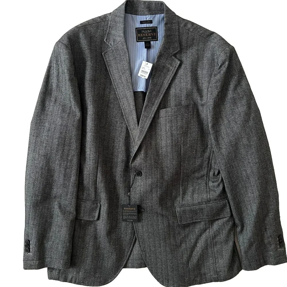 Jos A Bank Reserve Mens Blazer XXL Cotton Herringbone Sport Coat Black White NWT